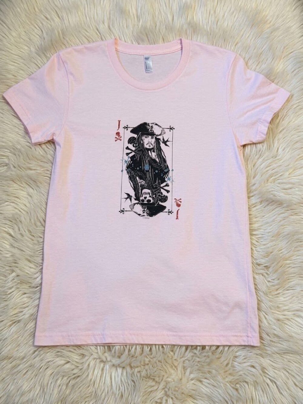Disney Pirates of the Caribbean Captain Jack Sparrow Card Graphic Tee Pink / L